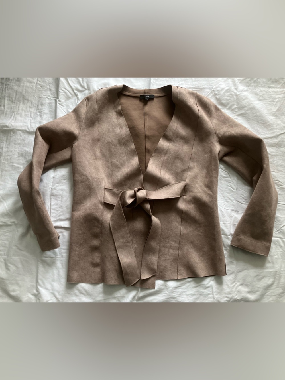 Womens Rose/Taupe Belted Open-Front Faux Suede Jacket